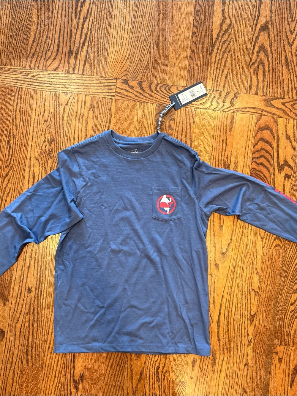 NWT Vineyard Vines Navy Boys Lacrosse Long Sleeve Pocket Tee, size medium